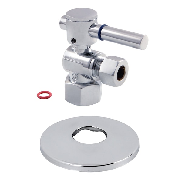 1/2" FIPx3/8" OD Comp Quarter-Turn Angle Stop Valve W/ Flange, Chrome